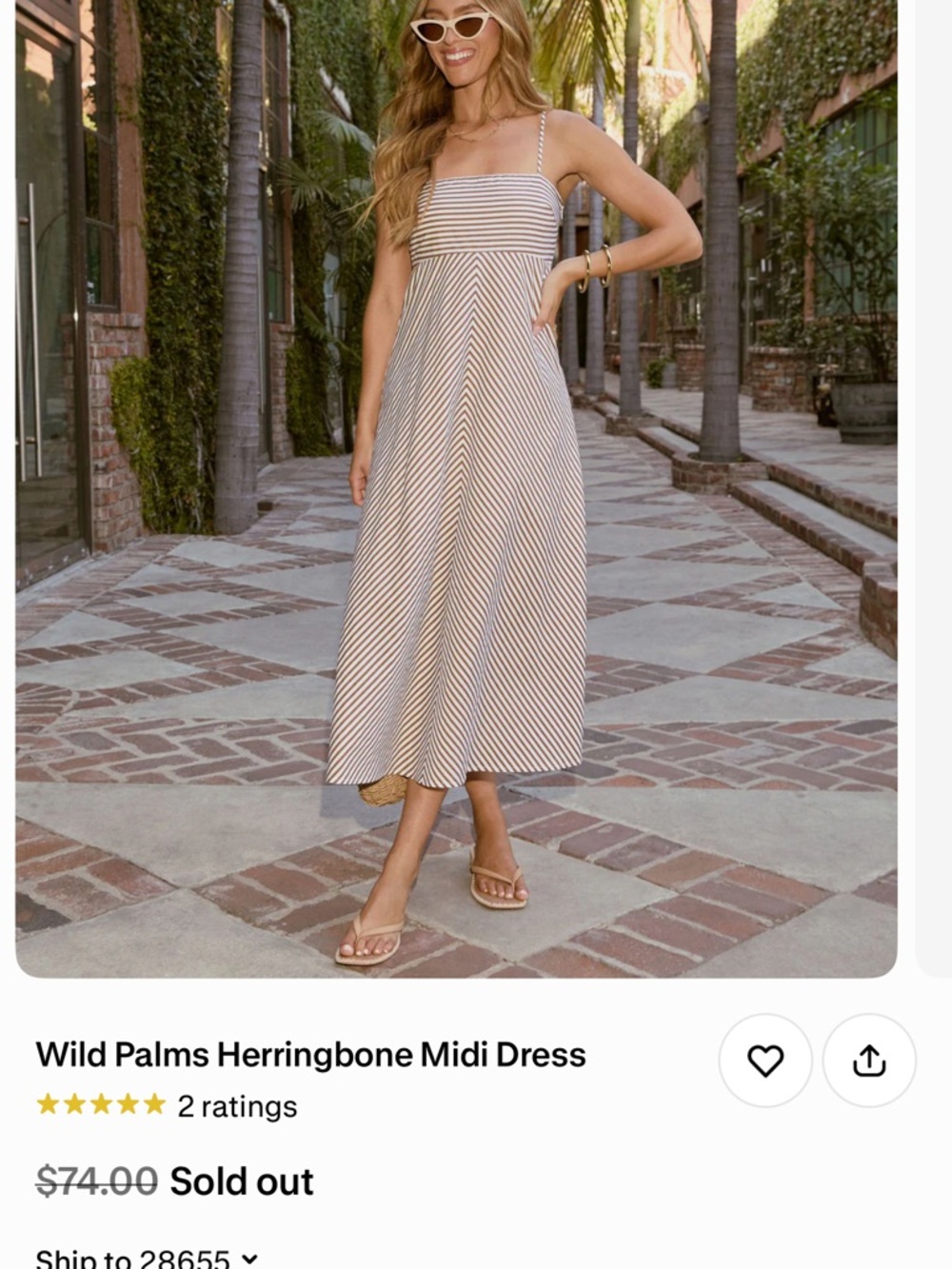 Vici Striped Herringbone Midi Dress — Cream & Brown